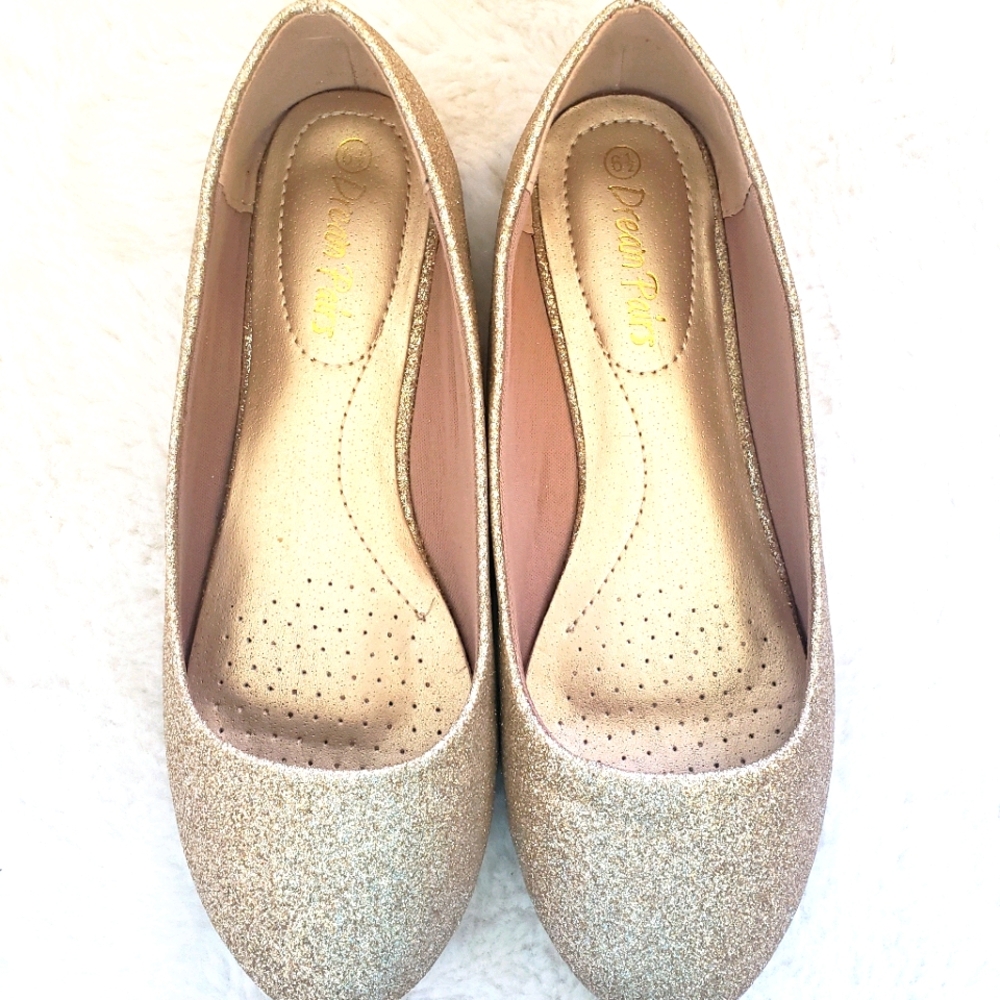 Dream Pairs Gold Glitter Flats/Ballerina Shoes
